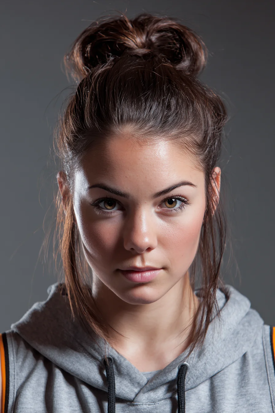 High Messy Top Knot Bun with Face‑Framing Pieces