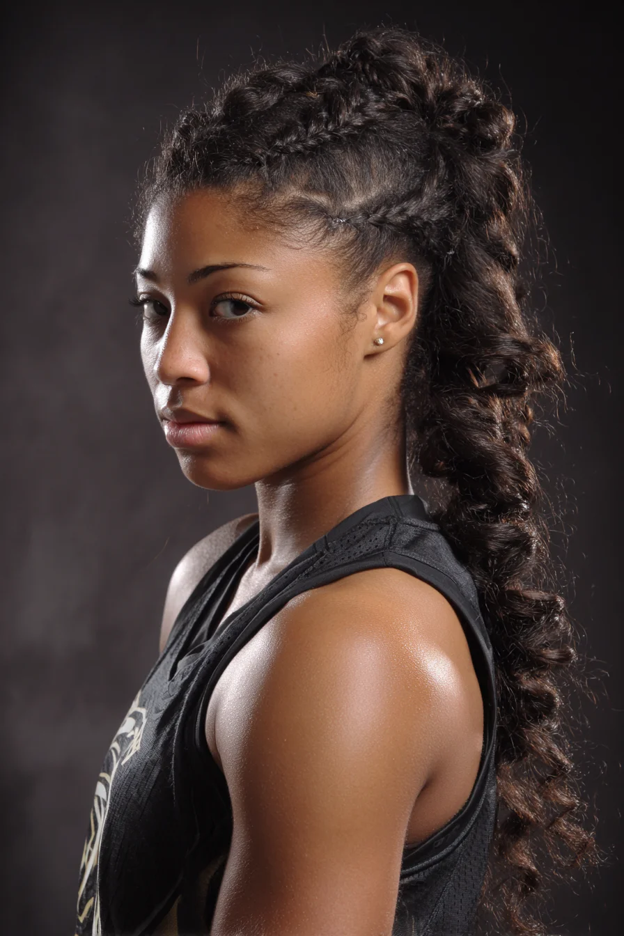 High Textured Braided Ponytail with Curly Cascade