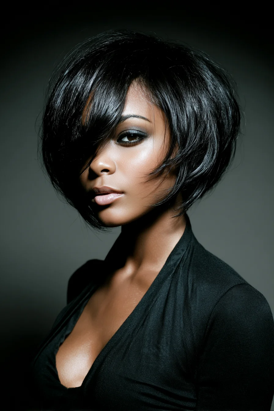 Layered Angled Bob with Side-Swept Bangs — Sleek Short Hairstyle
