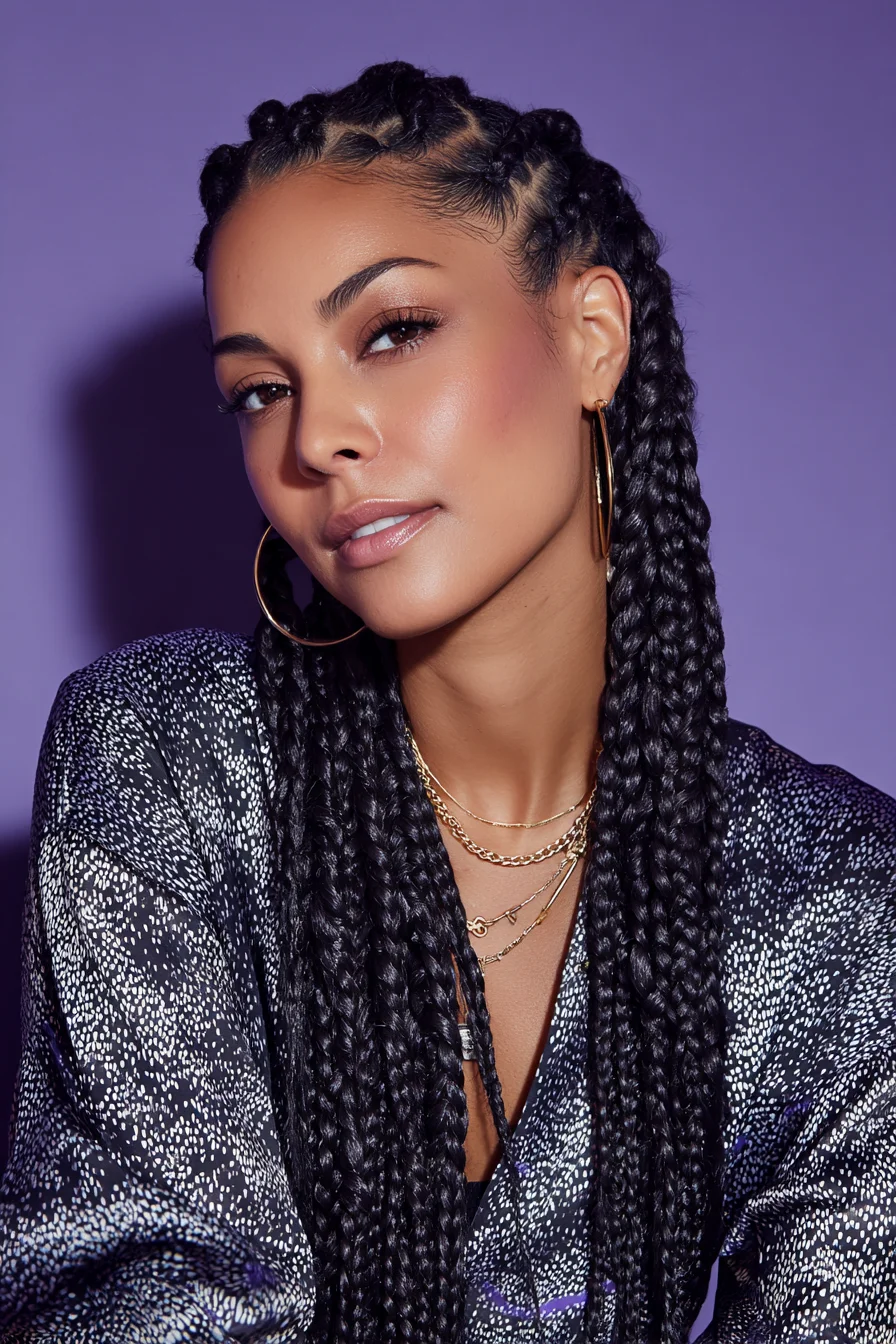 Long Box Braids with Cornrow Crown — Protective Feed-In Style