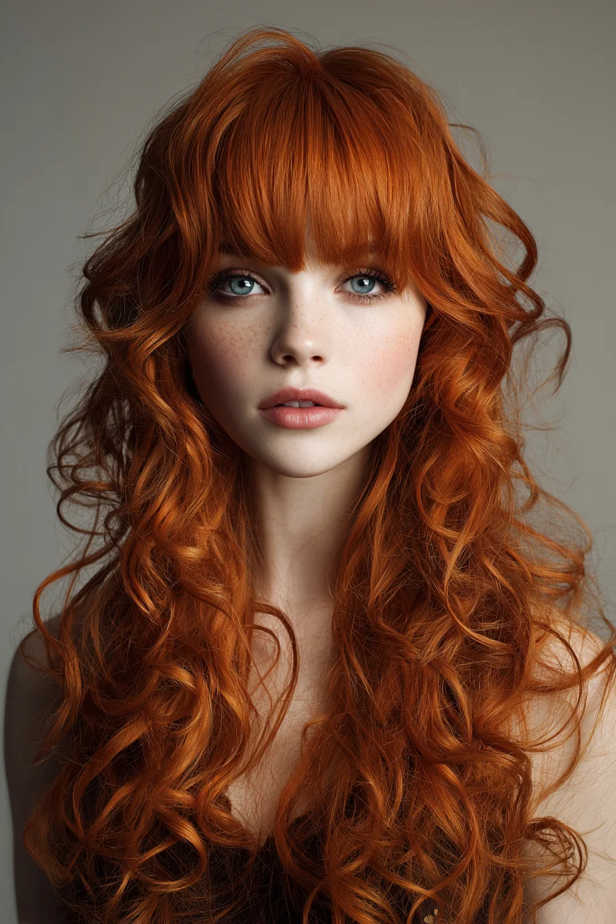 Long Copper Layers with Full Fringe and Loose Curls