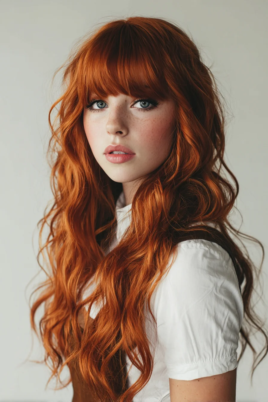 Long Copper Waves with Blunt Fringe and Soft Textured Layers