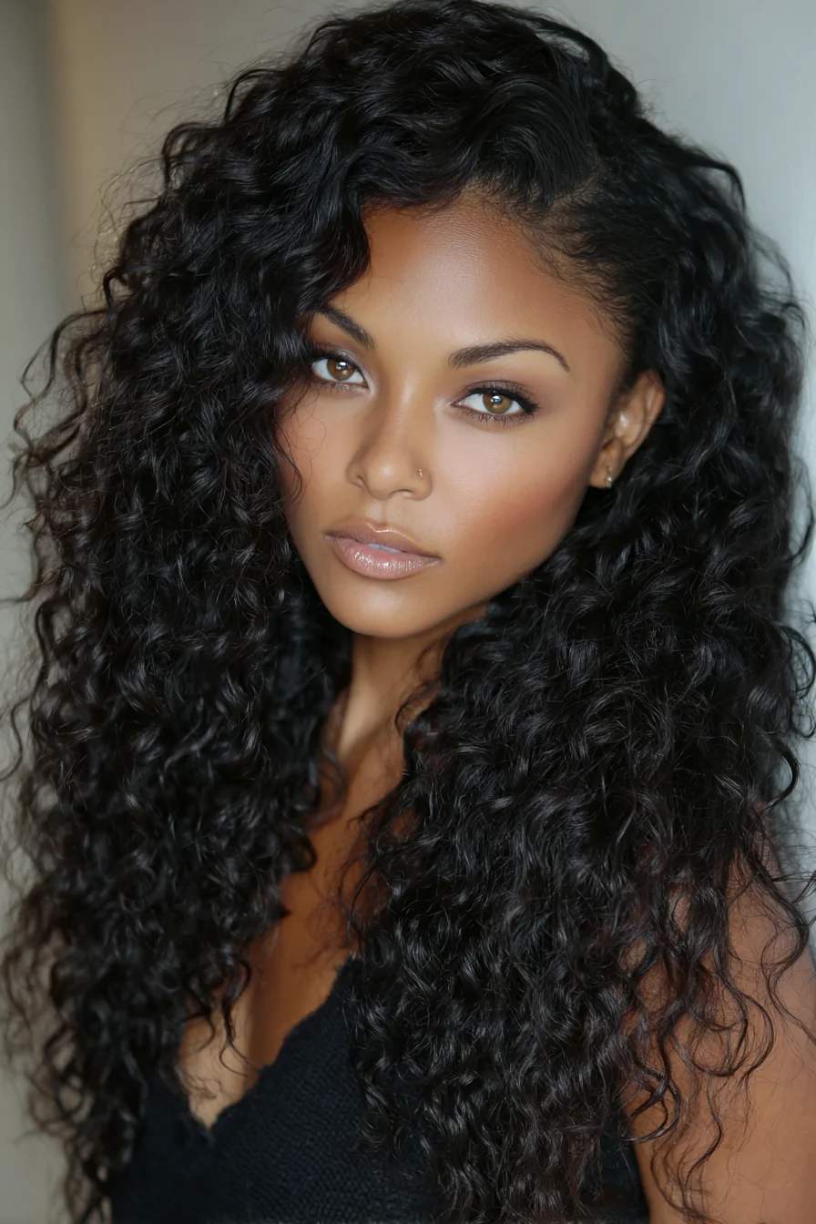 Long Deep‑Wave Curls with Face‑Framing Layers for Thick, Textured Hair