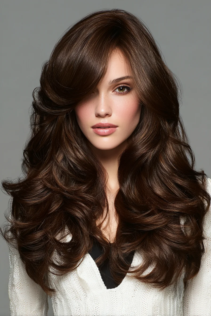 Long Layered Blowout with Soft Curtain Fringe — Voluminous Salon Waves