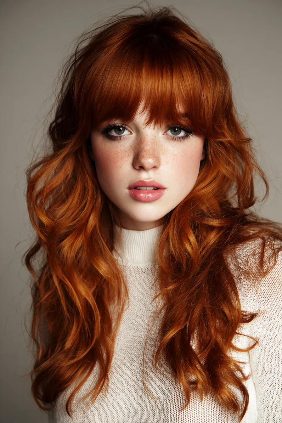 Long Layered Copper Waves with Blunt Fringe