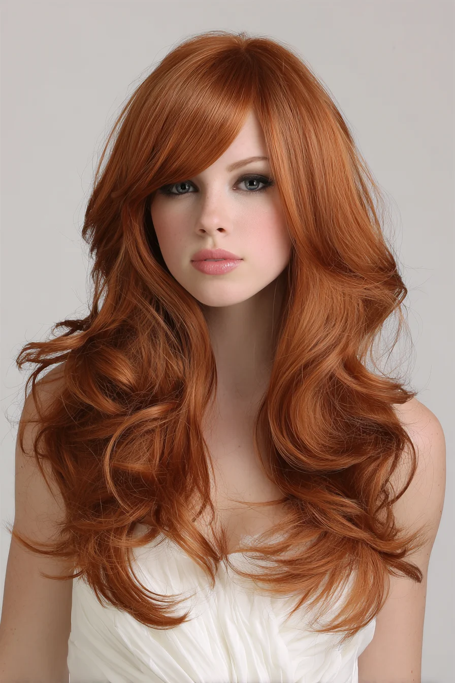 Long Layered Copper Waves with Side‑Swept Fringe