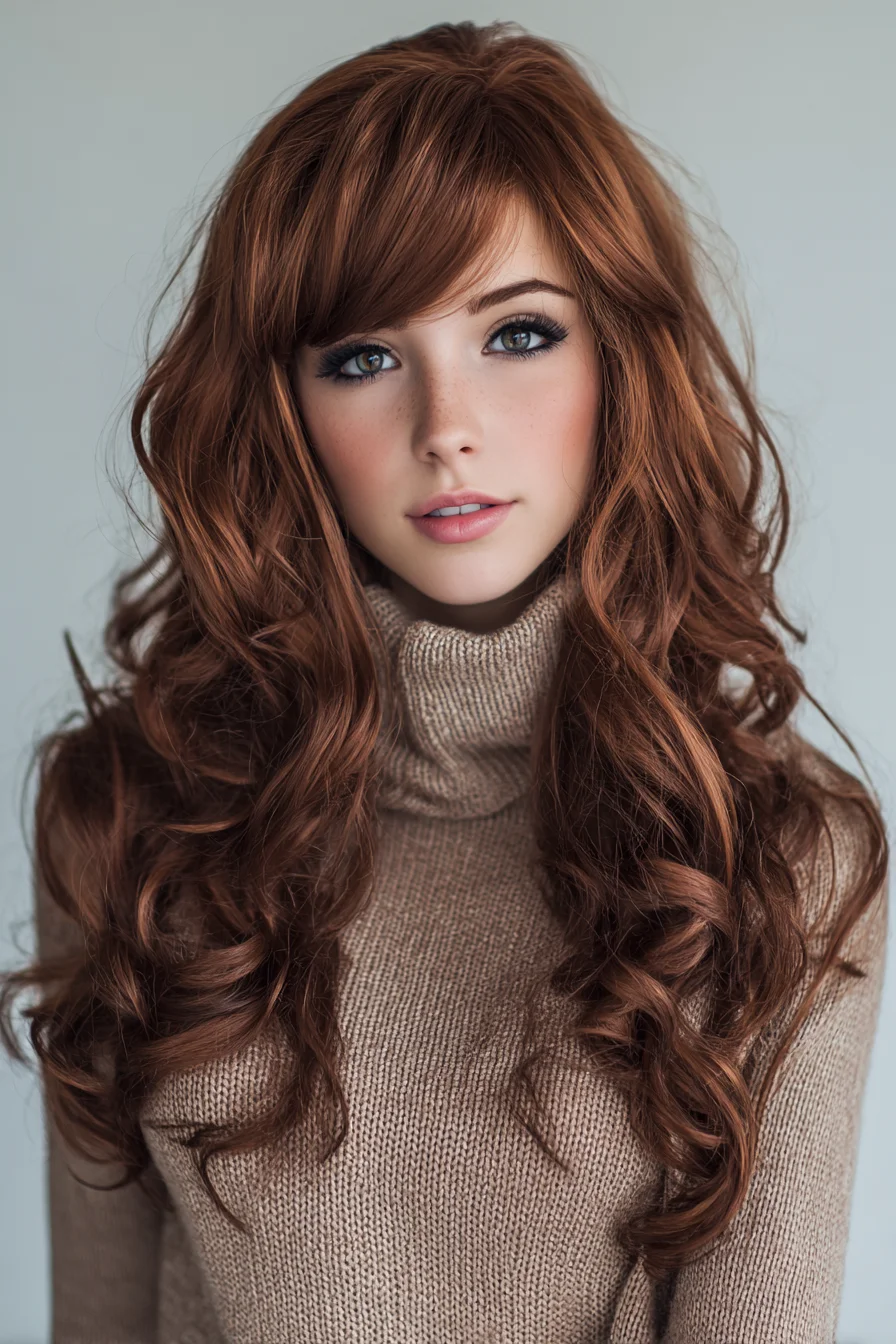 Long Layered Copper Waves with Side‑Swept Fringe