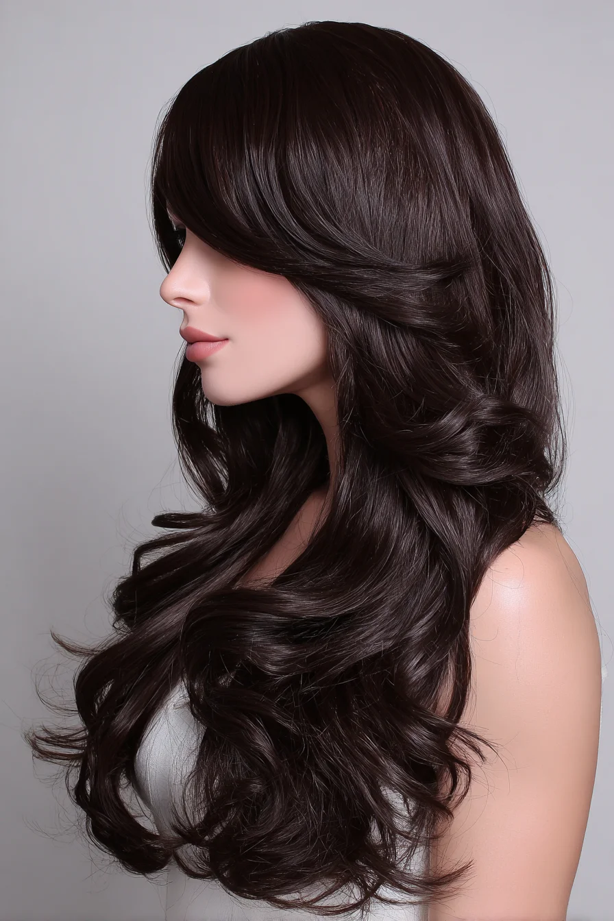 Long Layered Cut with Face‑Framing Waves and Side‑Swept Fringe