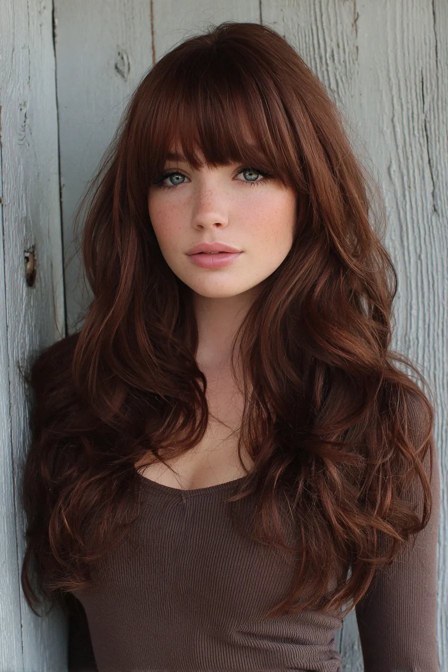 Long Layered Cut with Full Fringe and Soft Face-Framing Waves