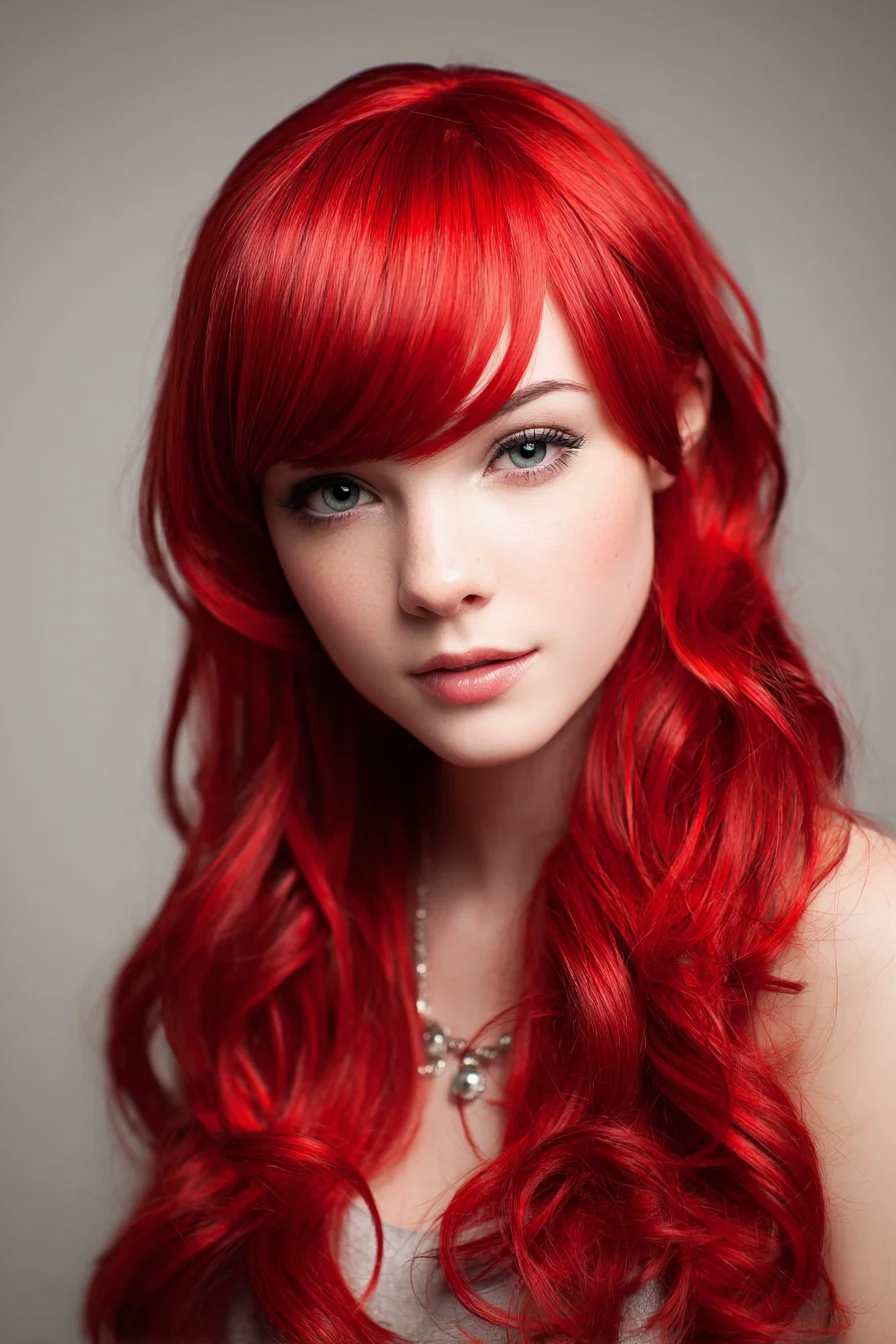 Long Layered Red Waves with Side-Swept Fringe