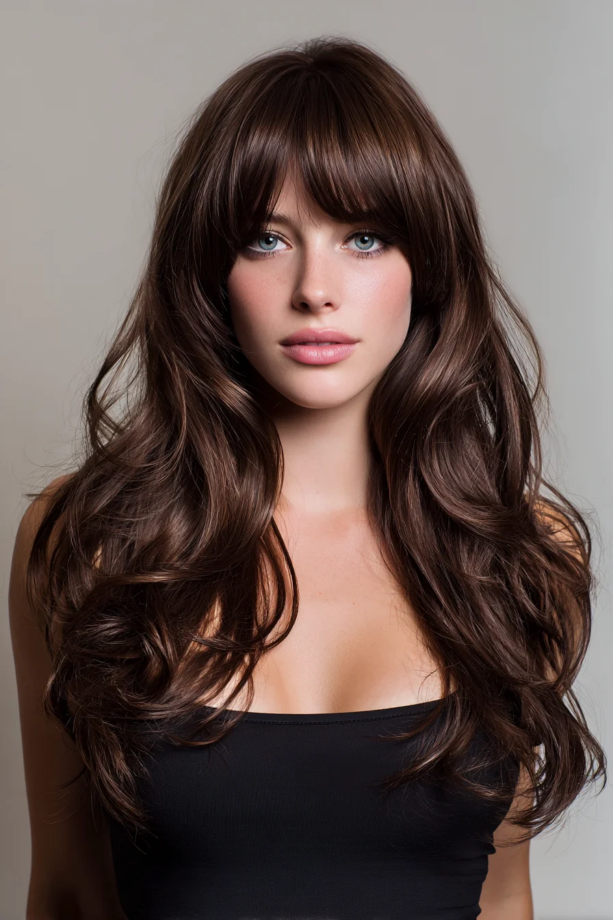 Long Layered Waves with Curtain Bangs - Soft Face‑Framing Style