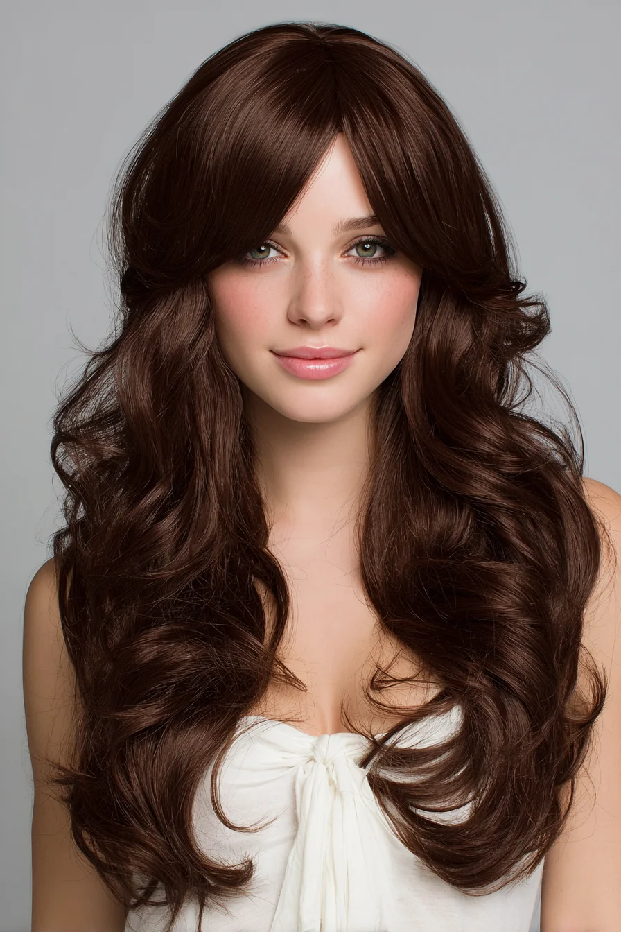 Long Layered Waves with Curtain Bangs — Soft Voluminous Curls