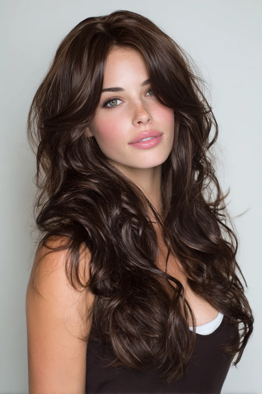 Long Layered Waves with Curtain Fringe — Voluminous Salon Blowout