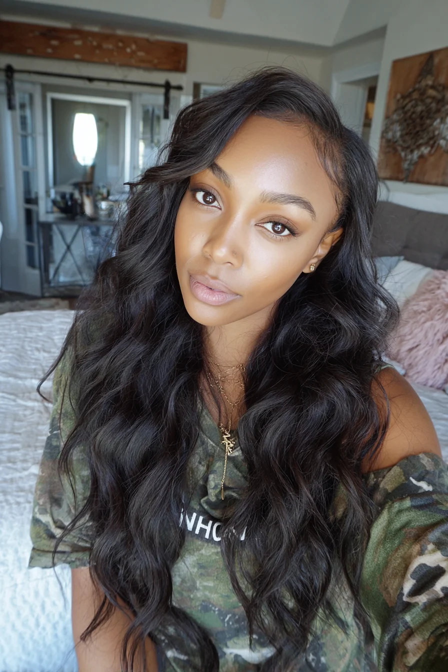 Long Loose Waves with Deep Side Part — Natural-Look Body Wave