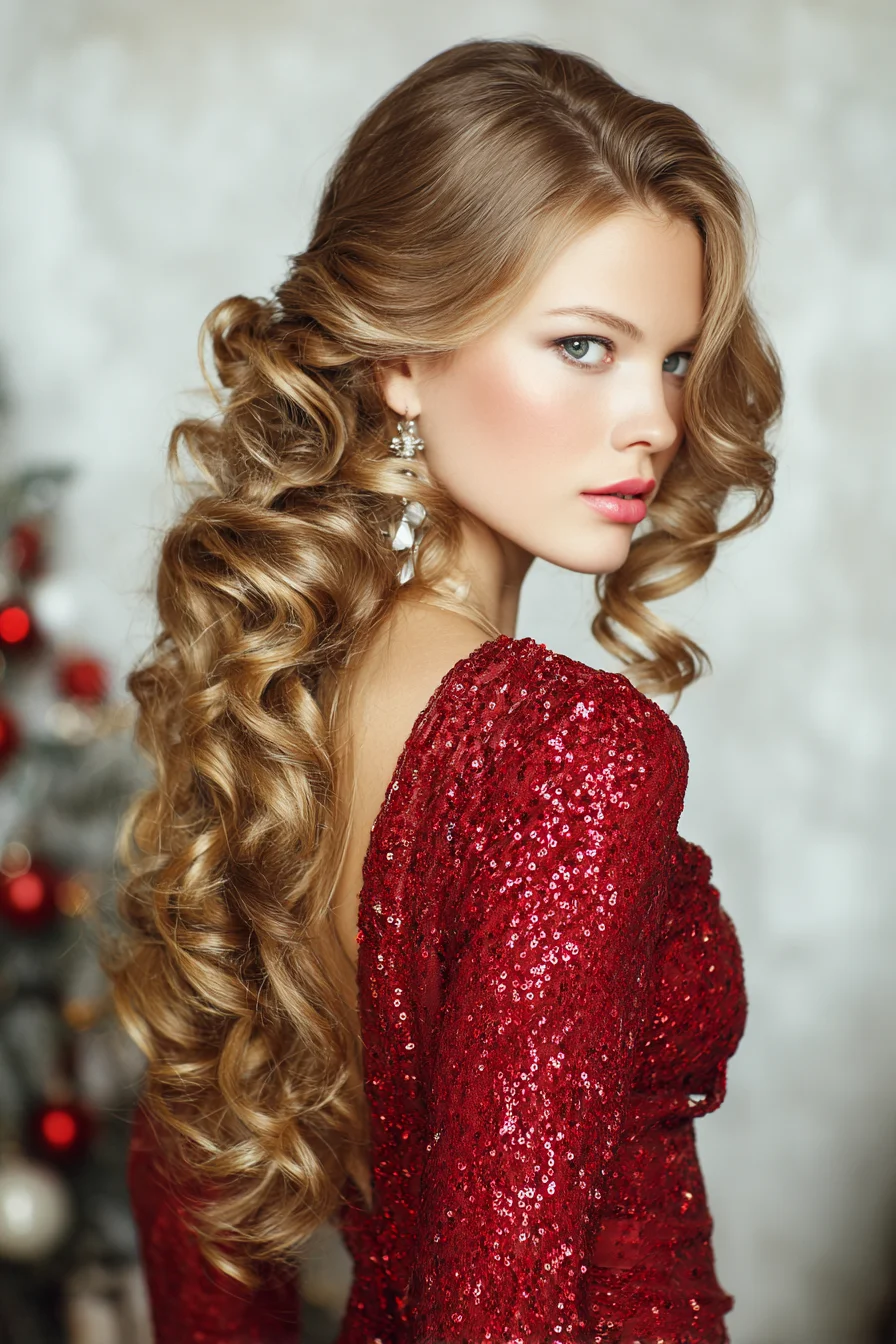 Long Romantic Cascading Curls — Half-Up Side Sweep