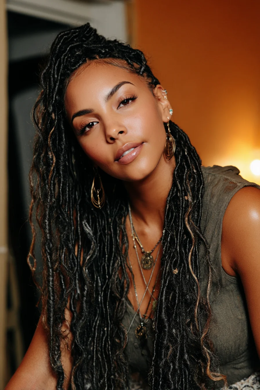 Long Textured Faux Locs Half‑Up — Boho Locs for Curly and Kinky Hair