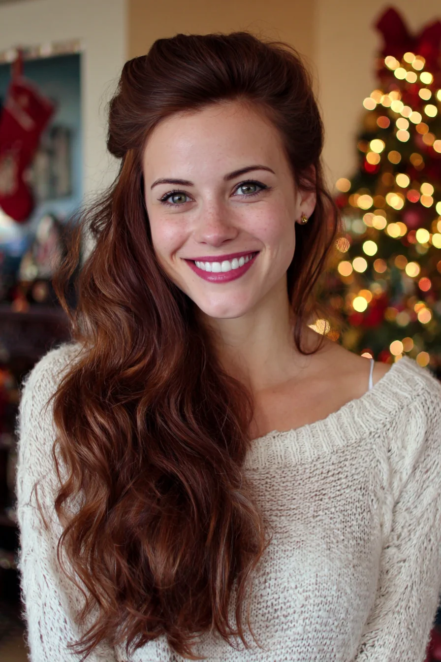 Long Voluminous Half‑Up Twist with Soft Beachy Waves