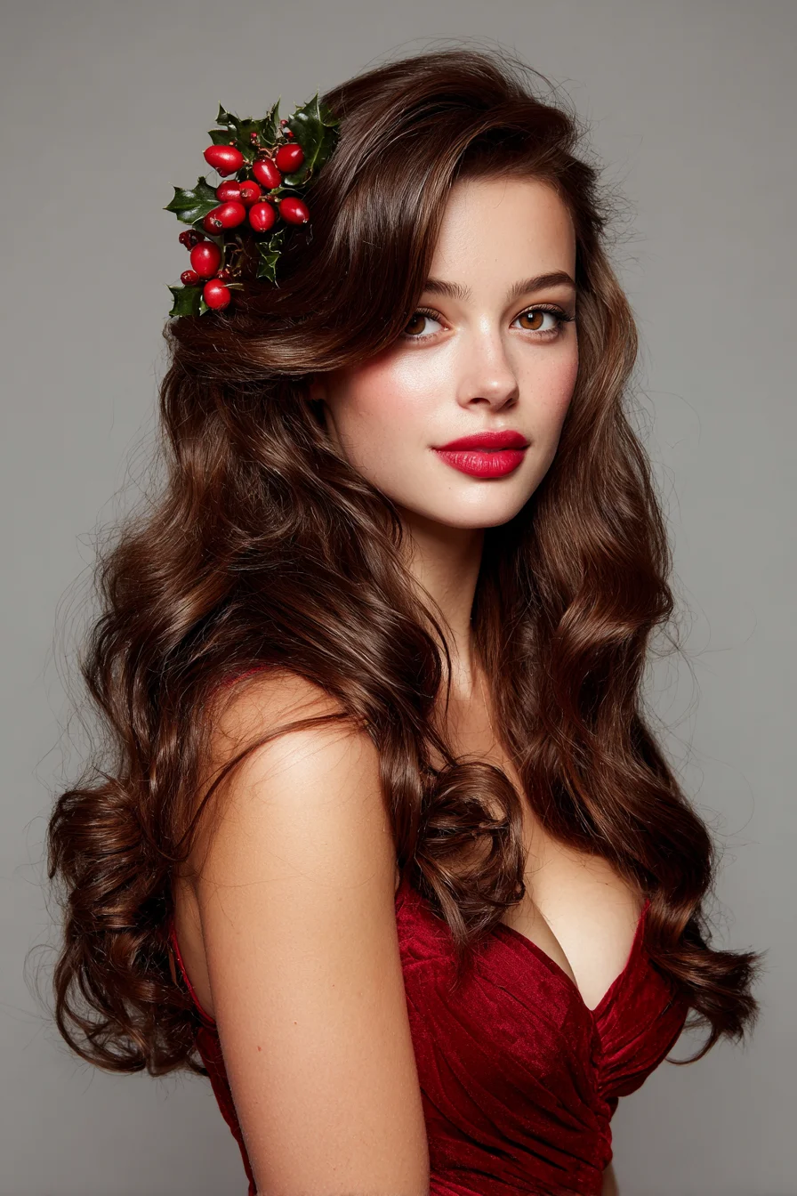 Long Voluminous Hollywood Waves with Side-Swept Deep Part