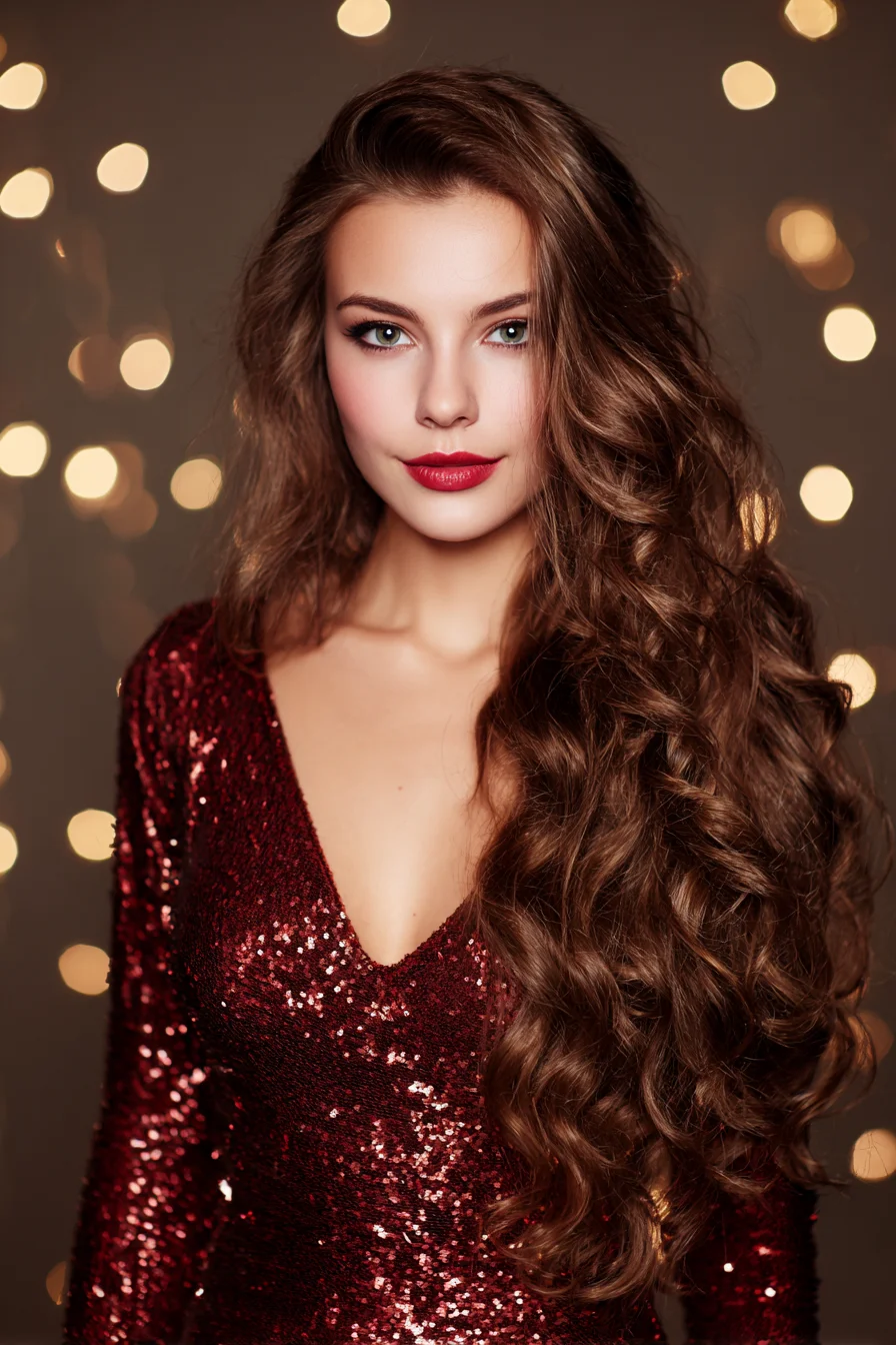 Long Voluminous Side‑Swept Glam Waves