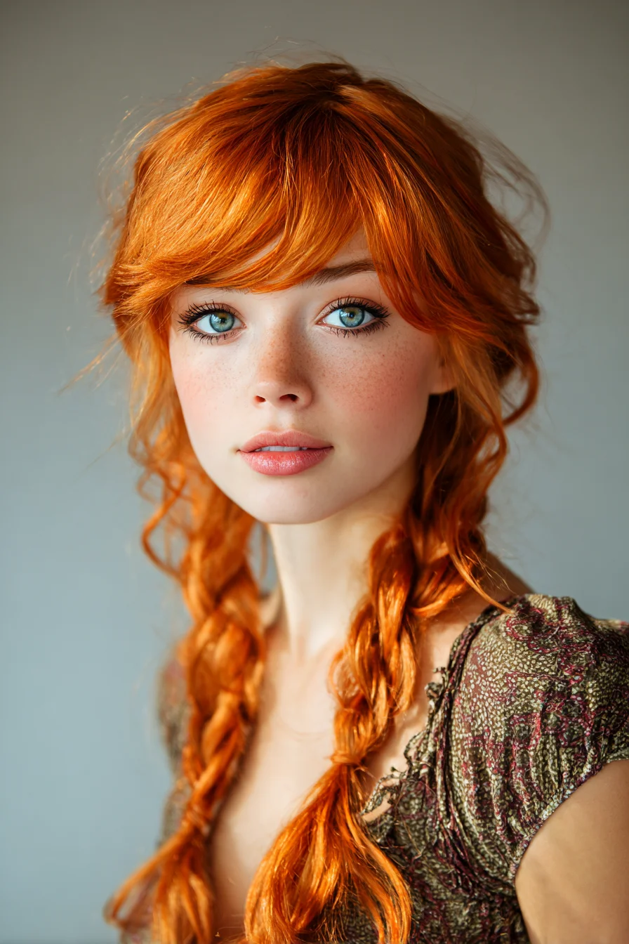 Loose Double Braids with Side-Swept Fringe — Soft Textured Braid Style