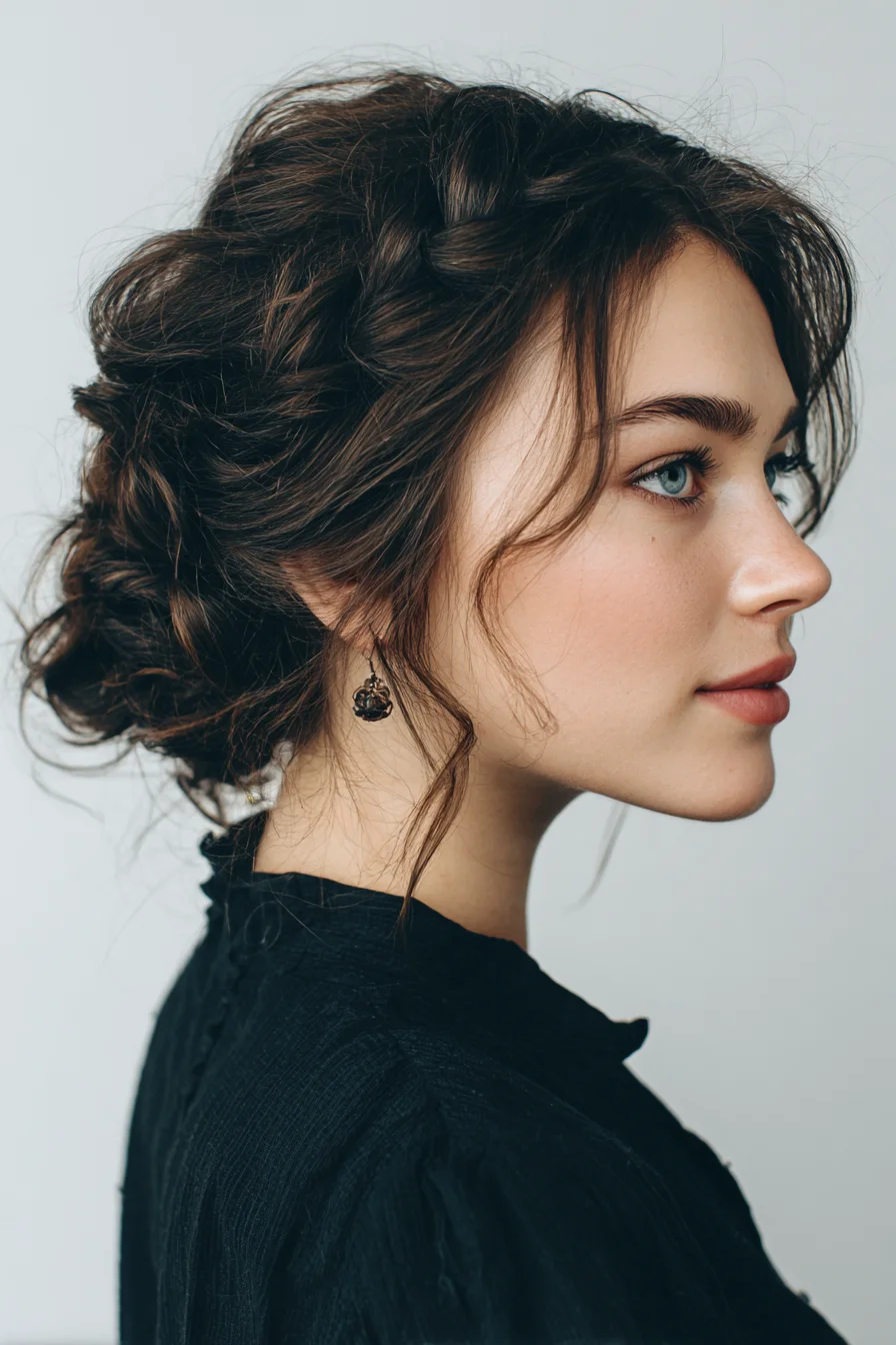 Loose Textured Low Updo with Face-Framing Tendrils
