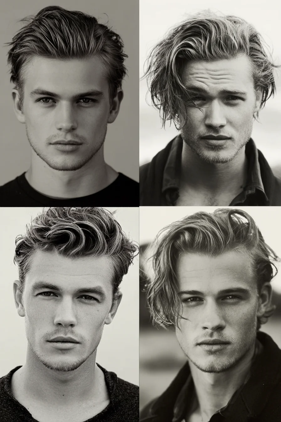 Medium-Length Textured Swept-Back Mens Hairstyle