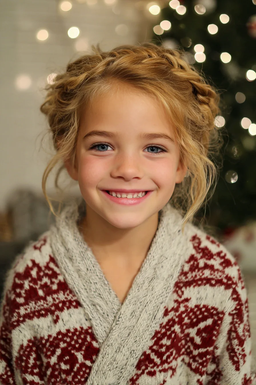 Messy Crown/Halo Braid Updo with Face‑Framing Tendrils