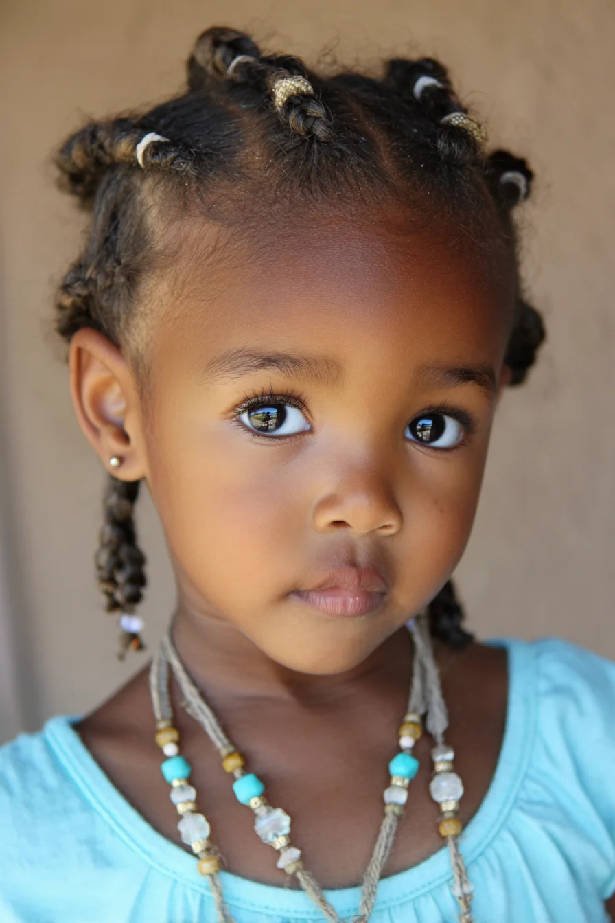 Mini Bantu Knots with Braided Ends — Protective Style for Natural Kids Hair