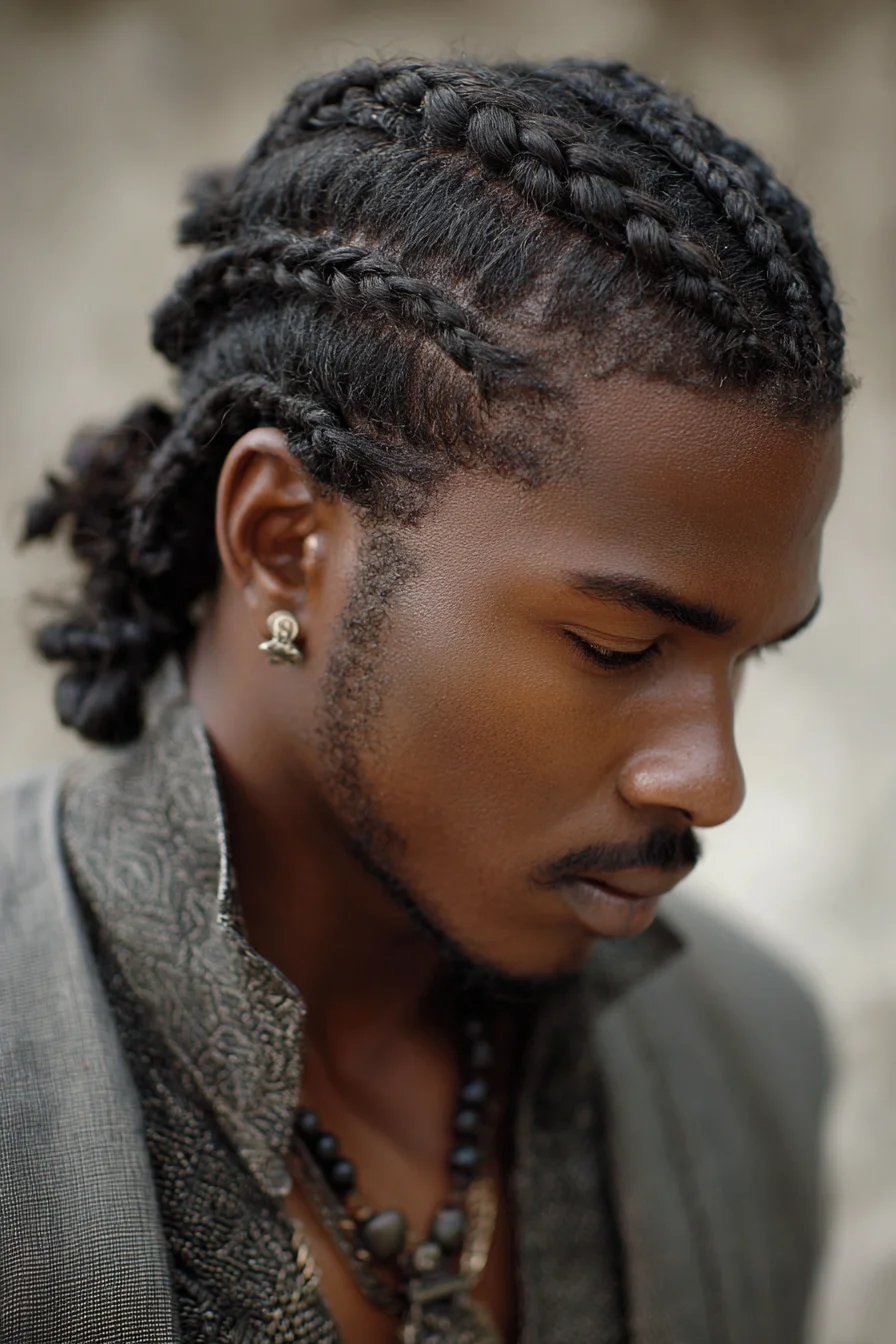 Neat Cornrow Braids into Low Twisted Bun — Mens Protective Braided Style