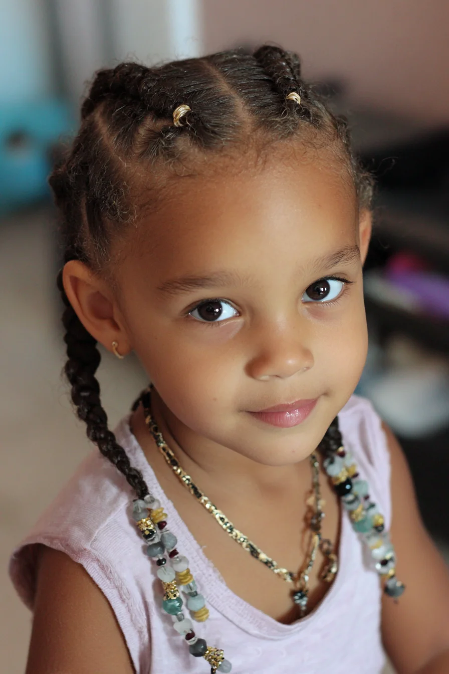 Neat Scalp Cornrows into Beaded Two-Strand Braids (Kids’ Protective Style)