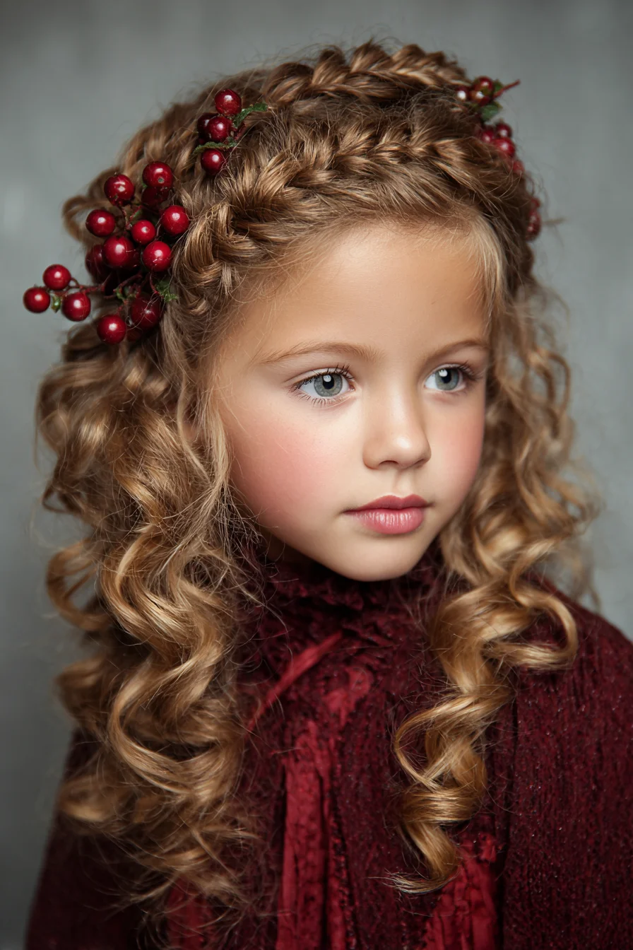 Romantic Braided Halo with Defined Ringlet Curls
