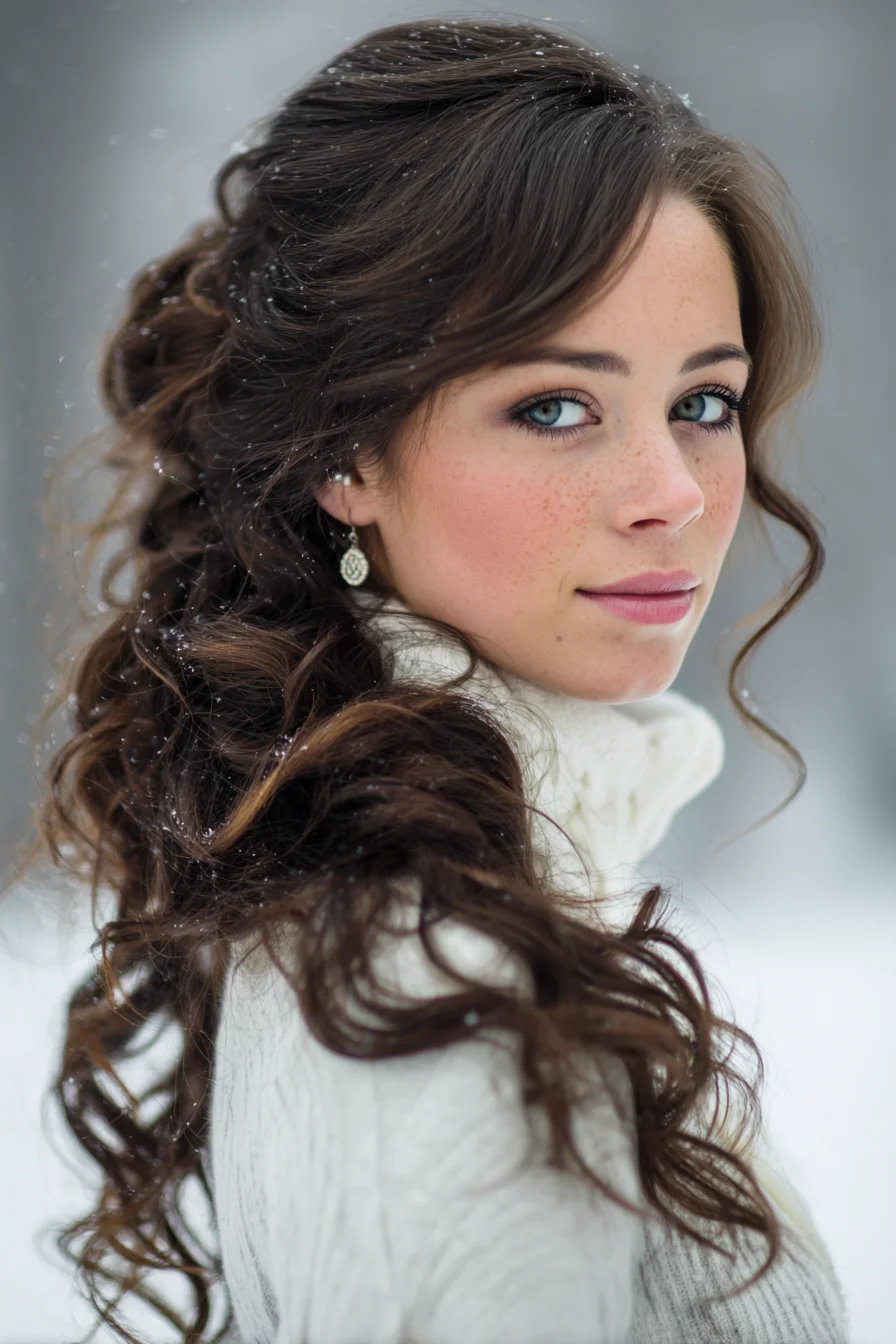 Romantic Half‑Up Voluminous Curls with Face‑Framing Tendrils