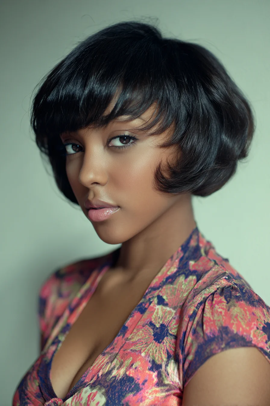 Rounded Short Layered Bob with Soft Fringe