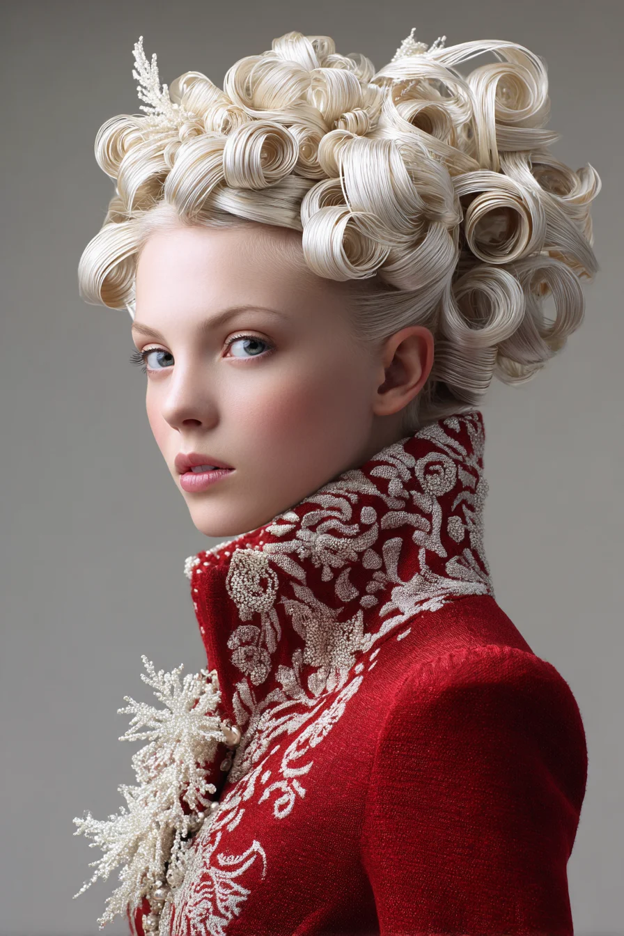 Sculpted Loop-Curl Platinum Blonde Updo — Vintage-Inspired Formal Hairstyle