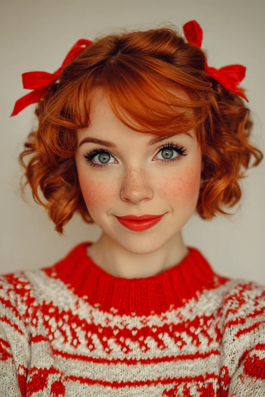 Short Curly Bob with Ribbon Accents — Vintage Redhead Style