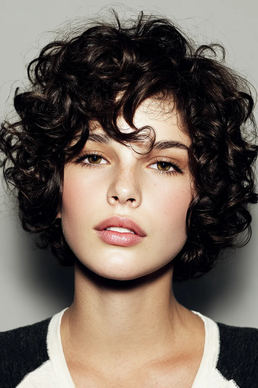 Short Curly Bob with Textured Fringe and Defined Ringlets