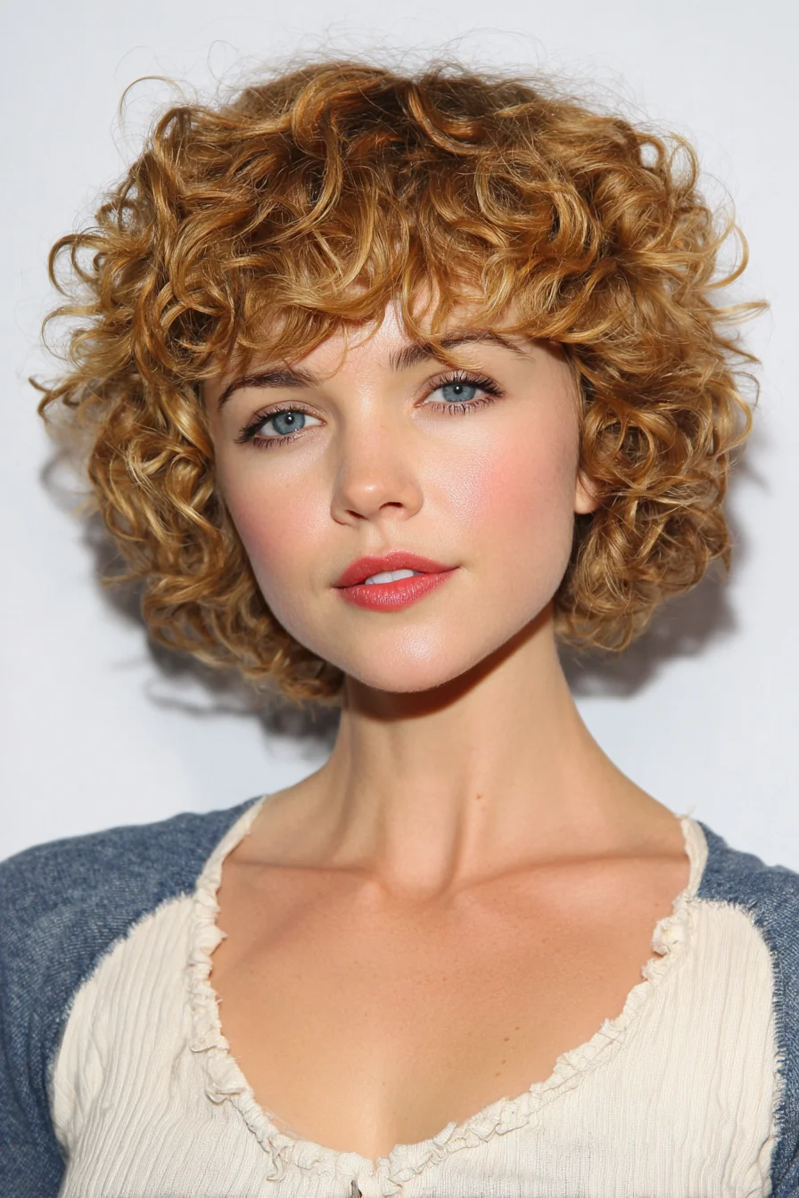 Short Curly Bob with Textured Fringe — Voluminous Ringlet Cut