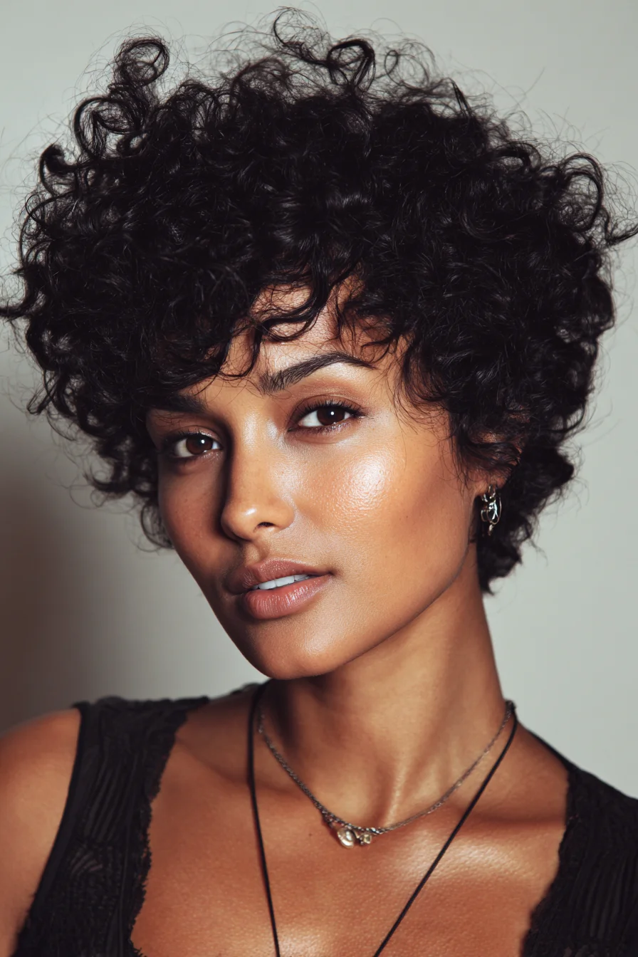 Short Curly Pixie with Defined Curls and Natural Volume