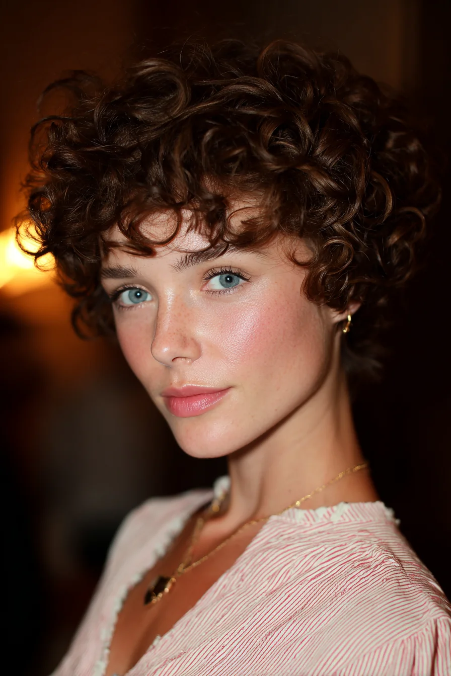 Short Curly Pixie with Tapered Sides and Defined Ringlets
