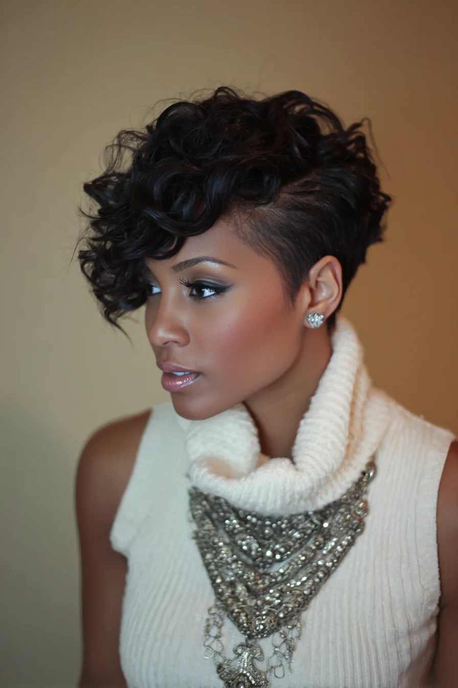 Short Curly Pixie with Tapered Sides and Textured Finger Waves
