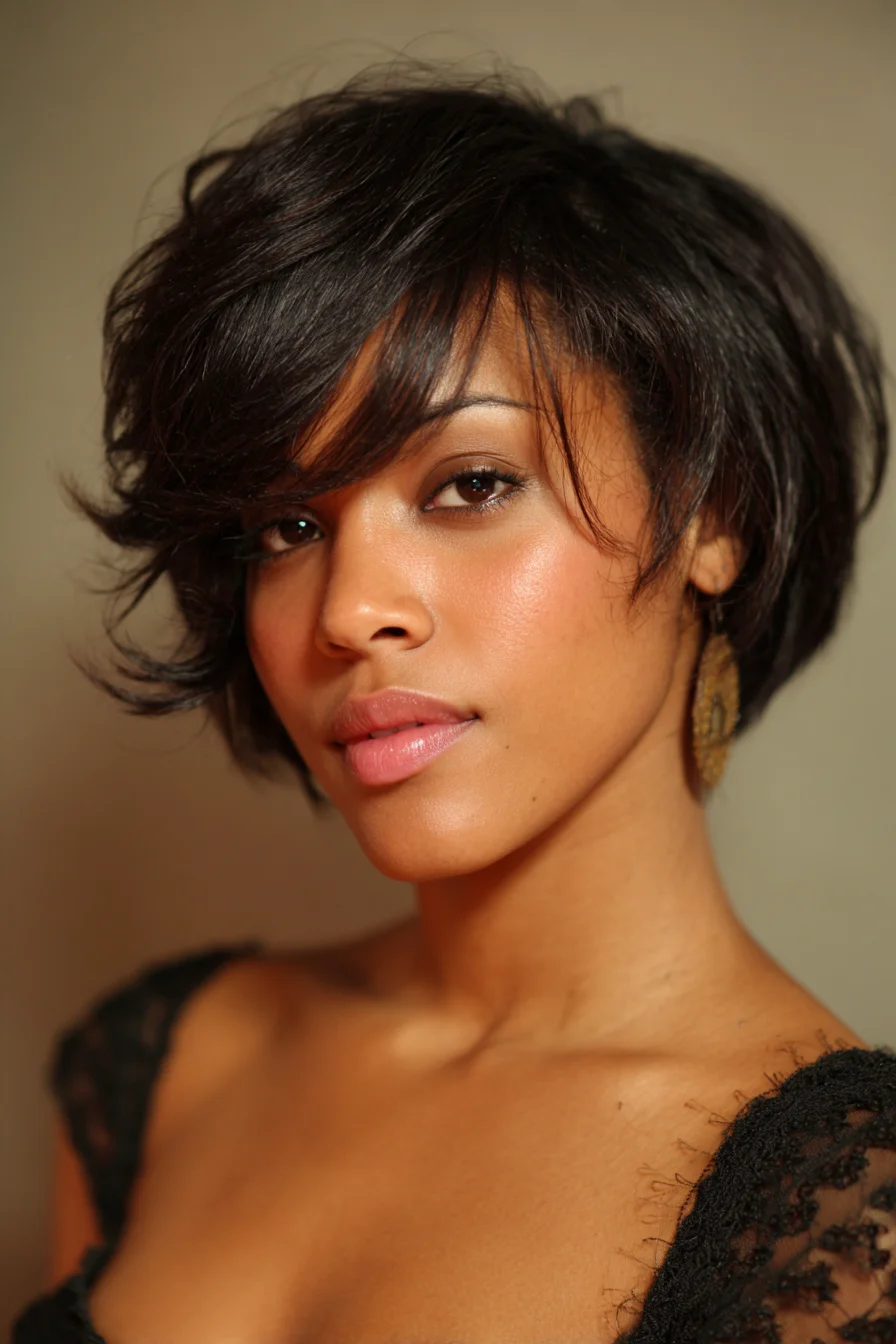 Short Layered Textured Bob with Side‑Swept Bangs