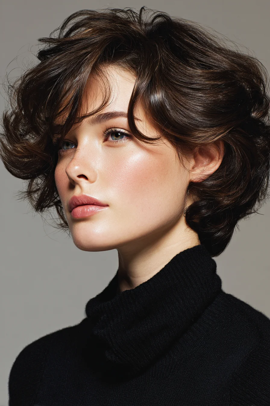 Short Layered Voluminous Bob with Curtain Fringe