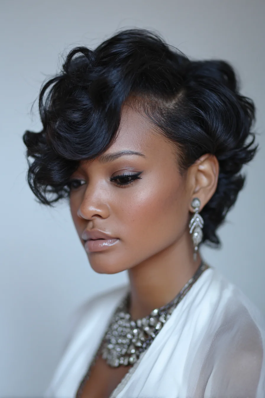 Short Sculpted Side‑Swept Curls — Vintage‑Inspired Pixie Waves