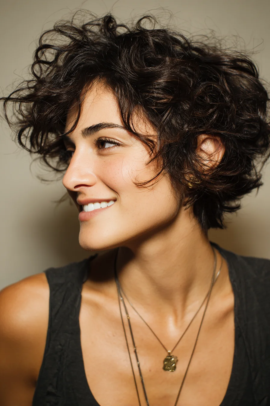Short Textured Curly Pixie — Tousled Layered Curls