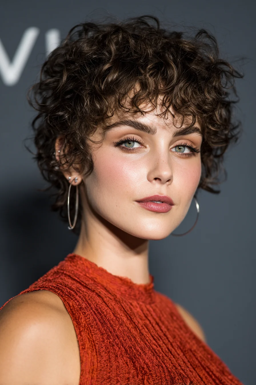 Short Textured Curly Pixie with Soft Fringe