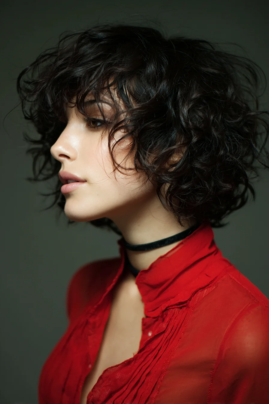Short Tousled Curly Bob with Shaggy Fringe