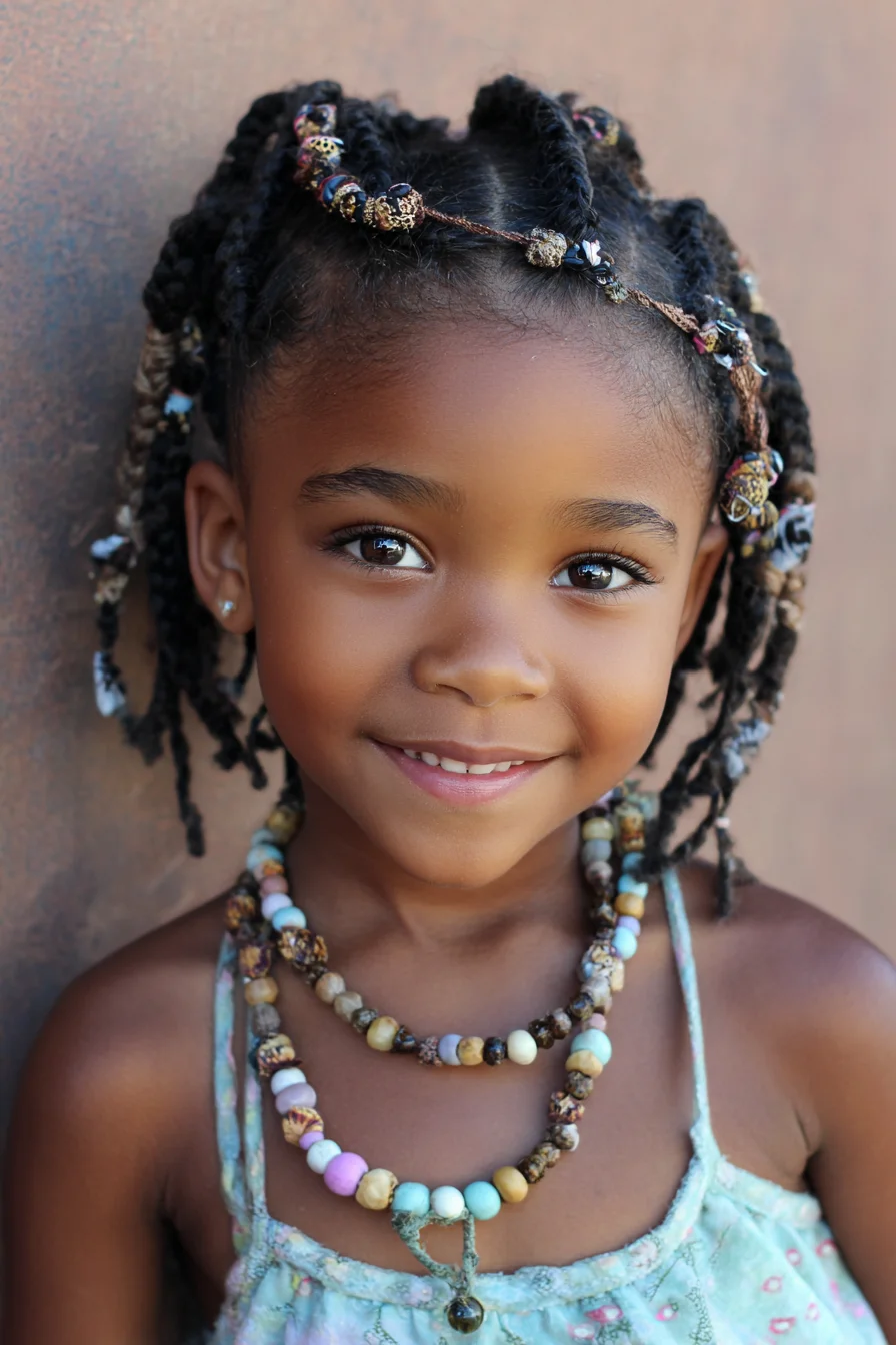 Short Two-Strand Twists with Beads & Decorative Thread Wraps