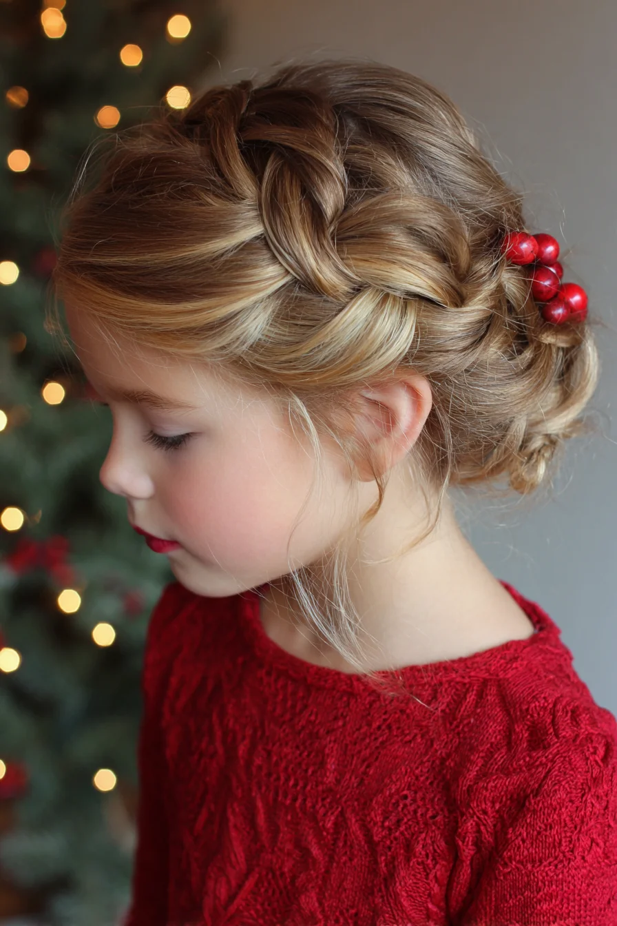 Side Dutch Braid Crown into Low Messy Bun — Holiday Updo for Fine to Medium Hair