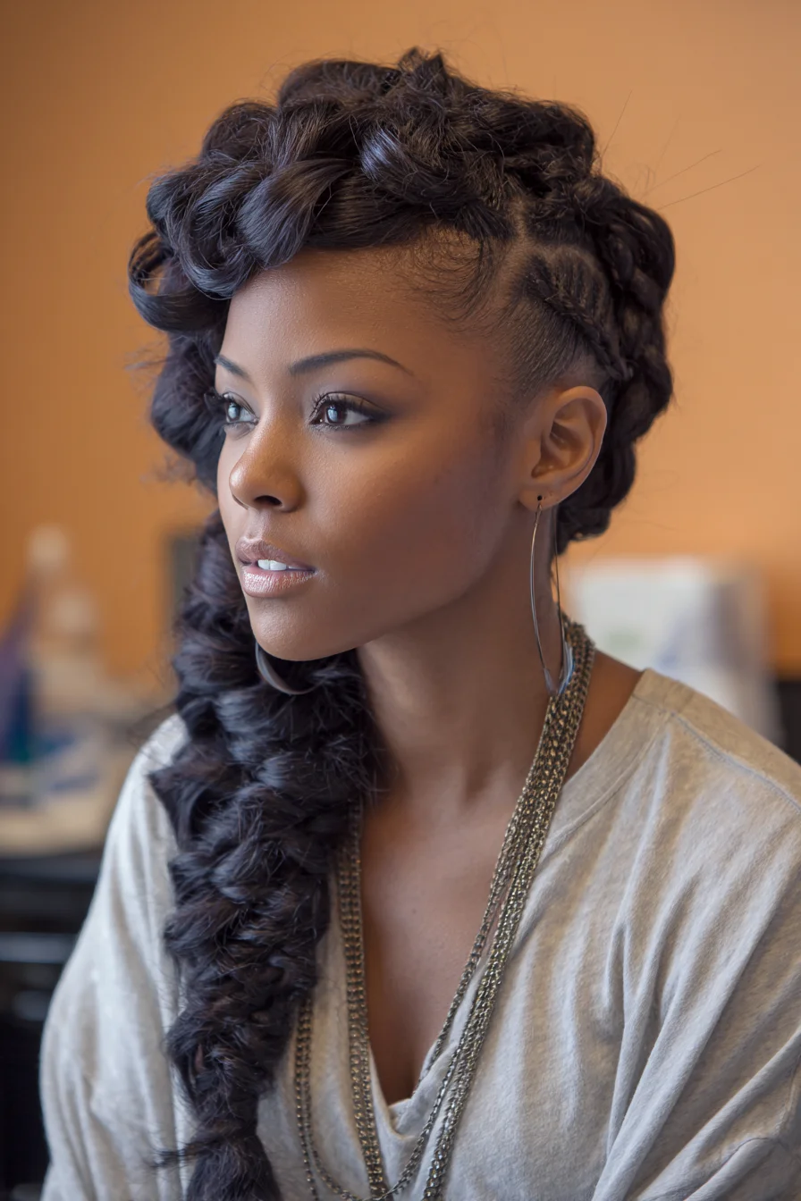 Side‑Swept Voluminous Twist Braid with Cornrow Accent