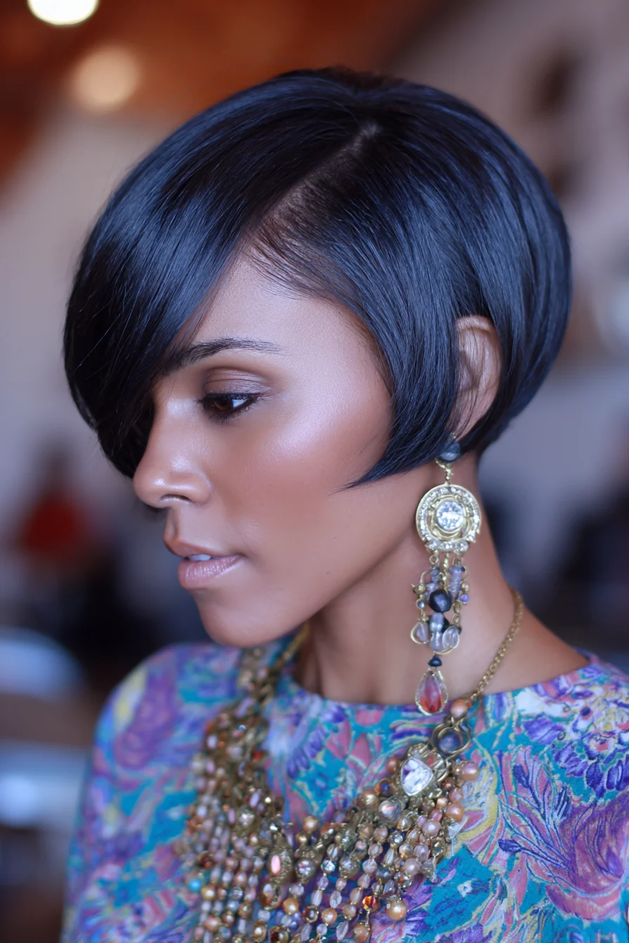 Sleek Angled Short Bob with Long Side-Swept Fringe